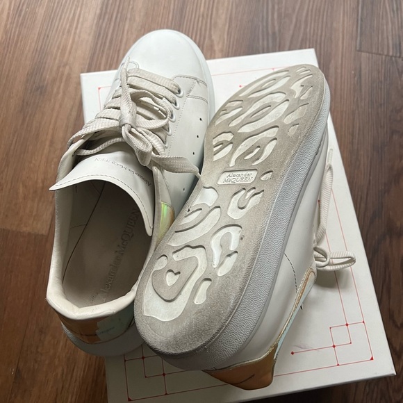 Alexander Mcqueen Oversized Platform Sneakers Leather Wht Iridescent Womens Sz11 - Picture 4 of 15